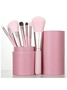 Professional 7-Piece Makeup Brush Set With Travel Case Pastel Pink NEW